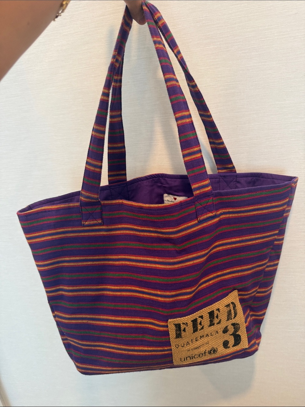 Feed Guatemala Purple Striped Tote Bag